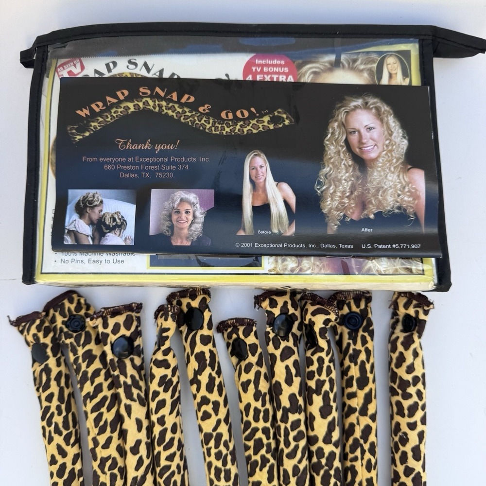 VTG Y2K Wrap Snap & Go Comfort Hair Rollers (10) Curlers As Seen On TV Cheetah